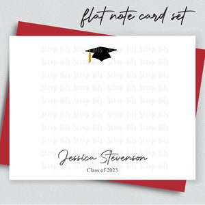 Graduation Note Card Set, Small Grad Cap Thank You Cards, Personalized Flat Note Cards, Stationery Set image 5