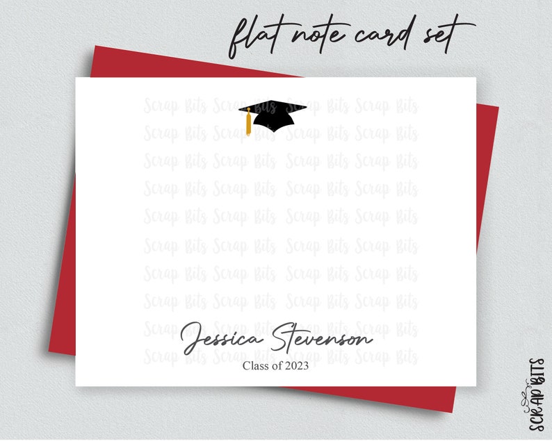 Graduation Note Card Set, Small Grad Cap Thank You Cards, Personalized Flat Note Cards, Stationery Set image 5