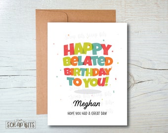 Happy Belated Birthday Card, Personalized Birthday Card, Dancing Letters