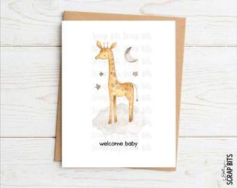 Giraffe Baby Shower Card, Personalized Welcome Baby Card