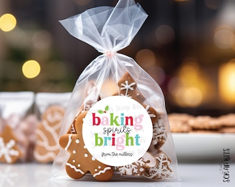 Christmas Gift Labels, Baking Spirits Bright Funky, Personalized Custom Printed Gift Labels for Cookies, Baked Goods, Treat Bags, Neighbors
