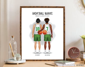Basketball Friends Print, Custom Basketball Print, Male Basketball Gift, Basketball Buddies Print, Personalized Portrait Print, Digital