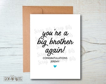 Big Brother Card, Personalized Big Brother Congratulations Card, You're a Big Brother Again Card, New Sibling Card