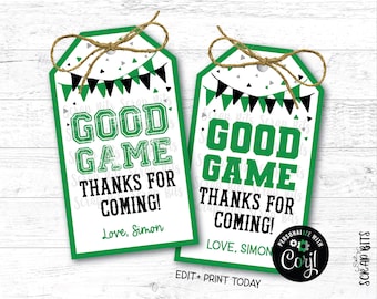 EDITABLE Sports Birthday Tags, Good Game Bunting, Thanks For Coming, Printable Party Favor Gift Labels for Treat Bags, Game Day Snacks