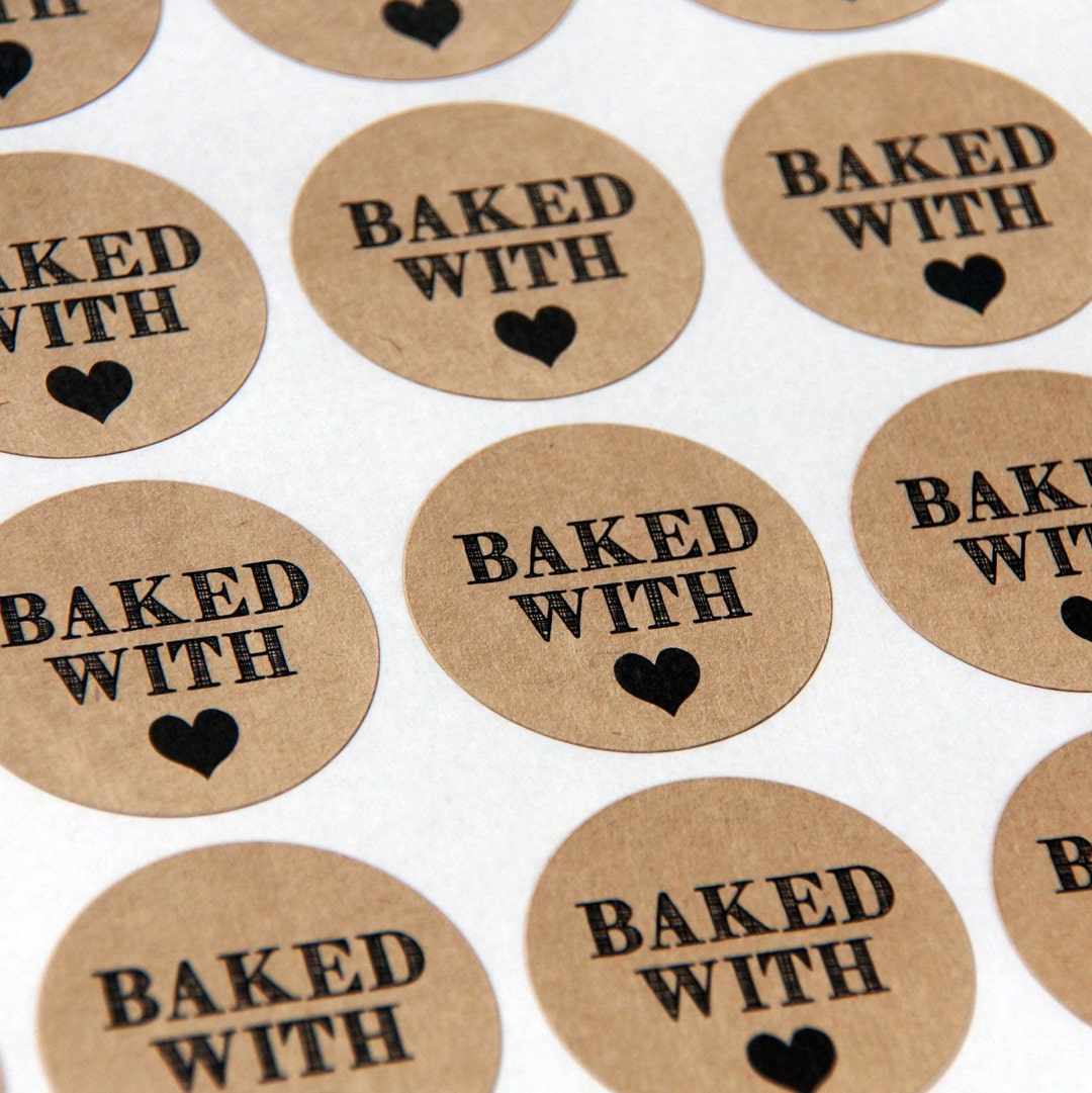 30 Baked With Love heart Kraft Stickers or Envelope Seals Etsy