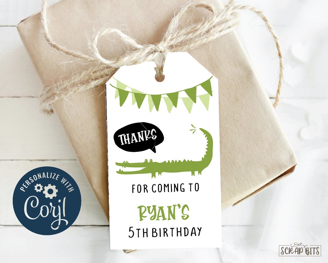 EDITABLE Printable Alligator Birthday Tags Thanks Coming Etsy