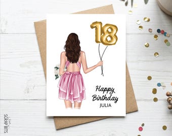 18th Birthday Card, Foil Balloons, Personalized Birthday Girl PortCard, Custom Milestone Card, A2 Size, Includes Envelope
