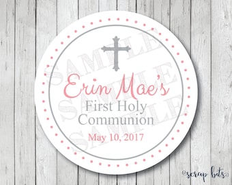 Small Cross Personalized First Holy Communion Stickers, Communion Tags or Labels