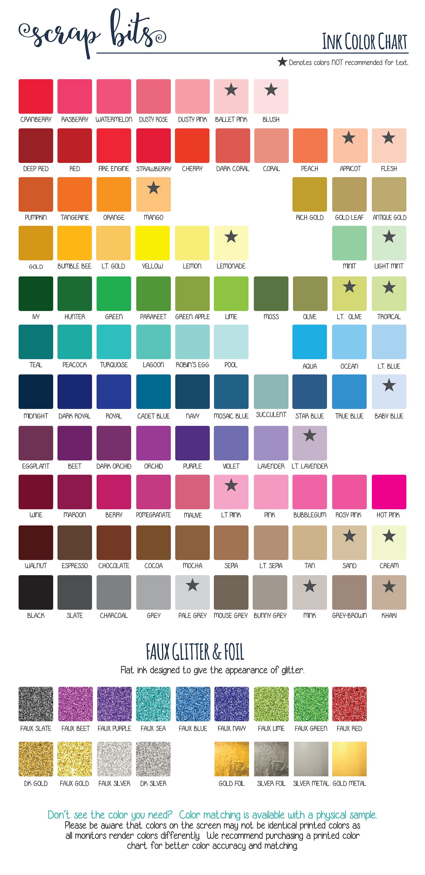 Ink Color Chart