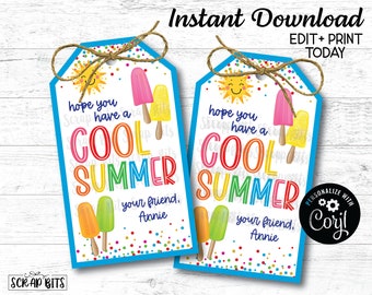 EDITABLE Printable End of Year Tags, Hope Your Have COOL Summer Tags, Summer Popsicle Tags, Sweet Treat End of School Year Editable Tags
