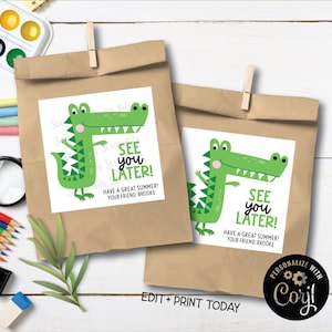 EDITIERBARE Letzter Schultag Tags, Bis später Alligator druckbare Tags für das Ende des Schuljahres Goodie Bag Labels, Kinder Sommerparty Tags