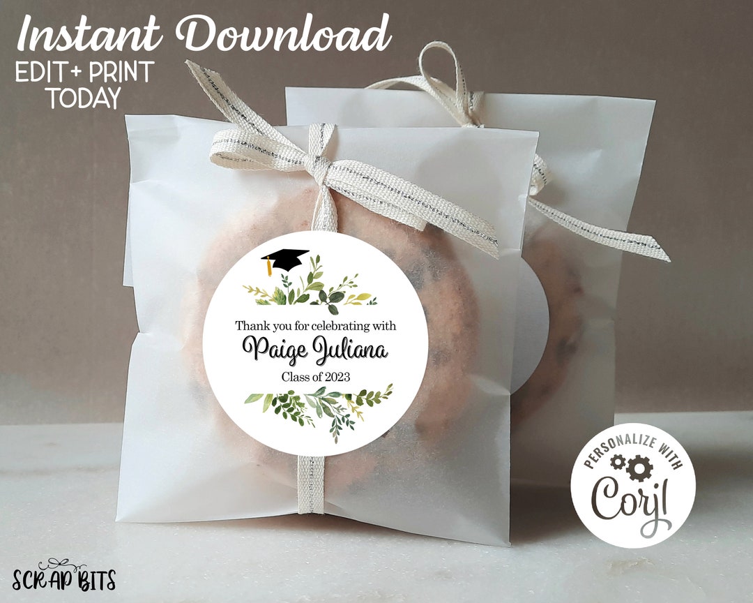 EDITABLE Printable Graduation Labels, Watercolor Greenery Graduation