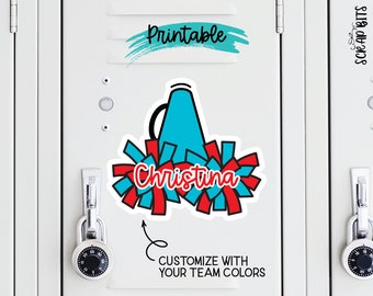 Megaphone & Poms Cheerleader Locker Name Sign, Personalized Printable Competition Door Sign, Cheerleading Sign Digital Download + BONUS