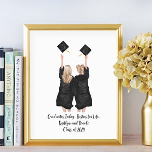 2 Best Friends Graduation Print, Female Best Friends Graduation Gift, Tossing Cap Full Gowns, Graduation Card . Digital Portrait Print