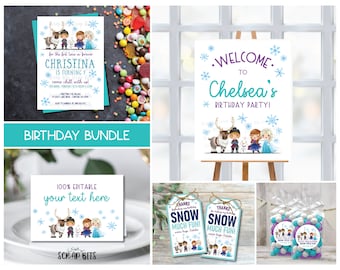 EDITABLE Frozen Birthday Bundle, Frozen Party Pack, Frozen Invitation Bundle, Frozen Friends, Food Labels, Welcome Sign, Favor Tags Tags