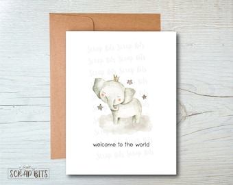 Elephant Baby Card, Welcome To The World Card, Safari Animal Baby Card, Watercolor Safari Baby Card, Minimal Baby Shower Card, New Baby Card