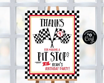 EDITABLE Printable Party Sign, Personalized Racing Party Sign, Pit Stop Racing Flags, Racing Birthday Party, Editable Template