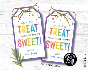 EDITABLE Summer Sweet Treat Tags, Last Day of School, Printable Tags for Goodie Bag Labels, Kids Summer Party Tags, Appreciation Gift Tags