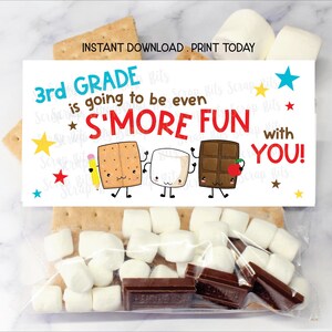 S&#39;mores Bag Topper, 3rd Grade Is Going To Be S&#39;more Fun, Smores Kit Favor Bag Labels for Back To School Student Treats, Instant Download