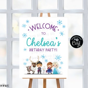 EDITABLE Printable Welcome Sign, Personalized Frozen Birthday Welcome Sign, Frozen Friends Party Sign , Editable Template