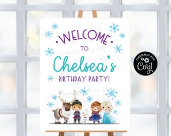 EDITABLE Printable Welcome Sign, Personalized Frozen Birthday Welcome Sign, Frozen Friends Party Sign , Editable Template