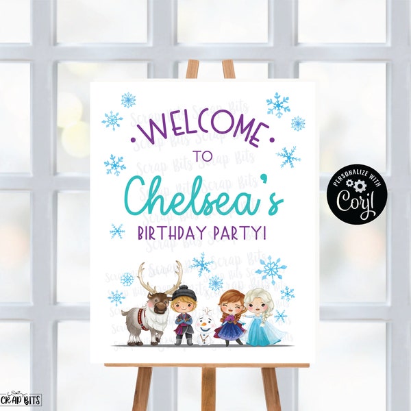 EDITIERBARE druckbare Willkommensschild, personalisierte Frozen Birthday Willkommensschild, Frozen Friends Party Zeichen, bearbeitbare Vorlage