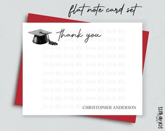 Graduation Note Card Set, Corner Grad Cap Thank You Cards, Personalized Flat Note Cards, Stationery Set