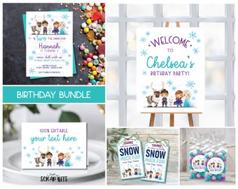 EDITABLE Frozen Birthday Bundle, In TWO The Unknown Frozen Party Pack, Frozen Invitation Bundle, Food Labels, Welcome Sign, Favor Tags