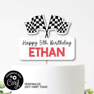 EDITIERBARE Kuchendekoration, druckbare Racing Flaggen Geburtstagstorte Topper, personalisierter druckbarer digitaler Download, Rasse-Themaparty