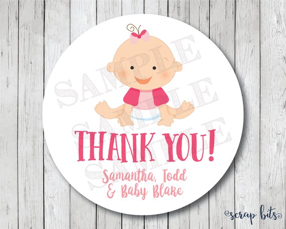 Girl Baby Shower Sticker Baby Girl Thank You Stickers Baby Etsy