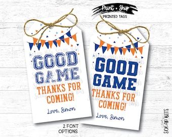 Sports Birthday Favor Tags, Good Game Tags, Personalized Birthday Favor Tags, Custom Colors, Printed & Shipped