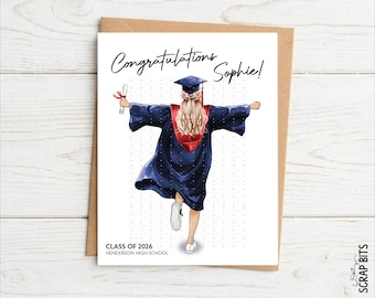 Personalized Graduation Card, Female Arms Wide, Congratulations Portrait Card