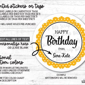 Happy Birthday Gift Giving Stickers, Poka Dot Scallop, Personalized Gift Tags, Custom Printed Labels for Goodie Bags or Presents image 4