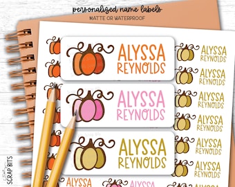 Doodle Pumpkin Name Labels, Personalized Waterproof Kids Name Stickers for School, Daycare & Preschool, Custom Belonging Labels