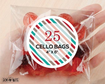 25 sacs de friandises transparents, sacs de bonbons transparents, sacs de violoncelle transparents, sacs de faveur transparents. 4" x 6"