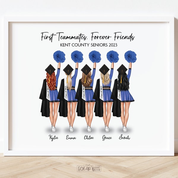 Cheerleading Graduation Print, Personalized Cheerleader Graduation Gift, Cheer Friends . Portrait Print Digital Download to PRINT AT HOME