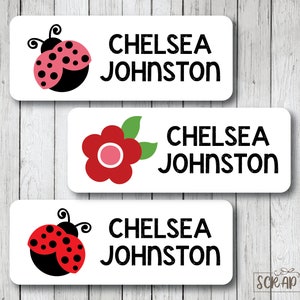 Personalized Name Labels, Ladybug Belonging Labels for Kids, School, Books, Folders, Notebook . Waterproof or Matte