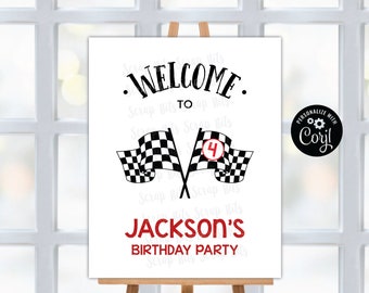 EDITABLE Printable Welcome Sign, Personalized Racing Party Welcome Sign, Racing Flags, Racing Birthday Party, Editable Template