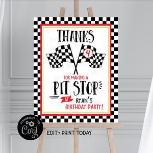 EDITIERBARE Racing Party Schild, personalisierte Boxenstopp Racing Flaggen, druckbares Racing Geburtstagsfeier Poster, bearbeitbare Vorlage