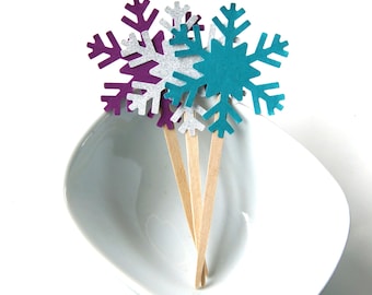 Frozen Party Snowflake DIY Cupcake Topper Kit, Snowflake Cupcake Toppers, Cupcake Party Picks or Skewers