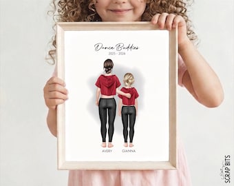 Retrato digital de hermanas bailarinas, impresión de ilustración personalizada, regalo personalizado para hermanas mayores y menores, amiga bailarina, compañera de equipo, maestra, entrenadora.