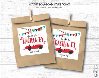Racing Geburtstags Favor Tags, Danke für den Renneinsatz bei meiner Gruppe, rotes Rennauto, druckbare Party Dekoration, Instant Download