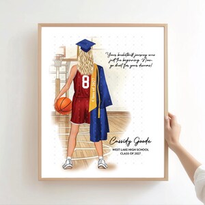 Female Basketball Graduation Portrait Print, Custom Digital Drawing, Personalized Senior Keepsake Gift