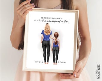 Dance Teacher Digital Portrait, Custom Illustration Print, Personalized End of Year Gift for Coach, Banquet, Recital, Dancers