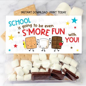 S&#39;mores Bag Topper, School Is Going To Be S&#39;more Fun, Smores Kit Favor Bag Labels for Back To School Treats for Students, Instant Download