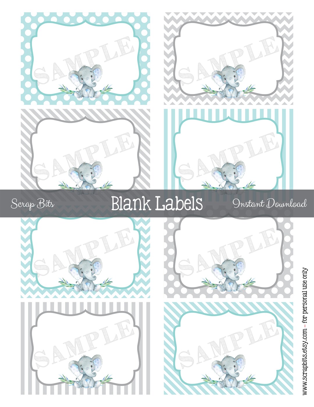 Printable Watercolor Elephant Labels, Blank Elephant Favor Tags ...