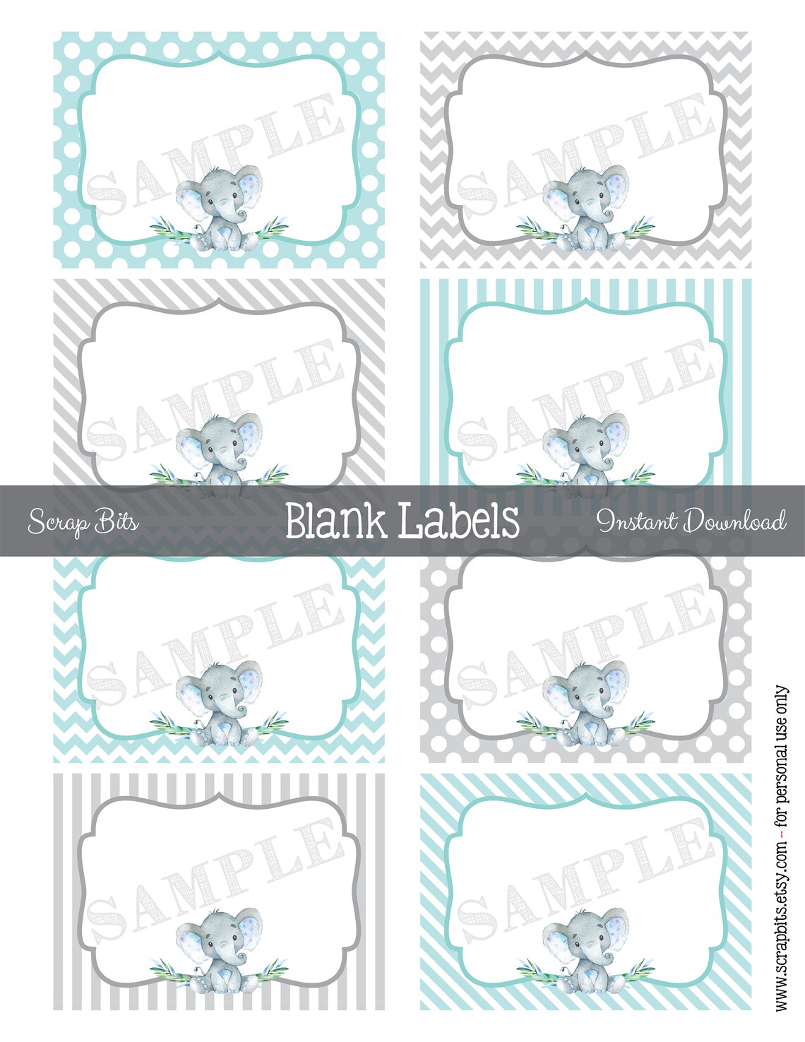 Printable Watercolor Elephant Labels Blank Elephant Favor - Etsy