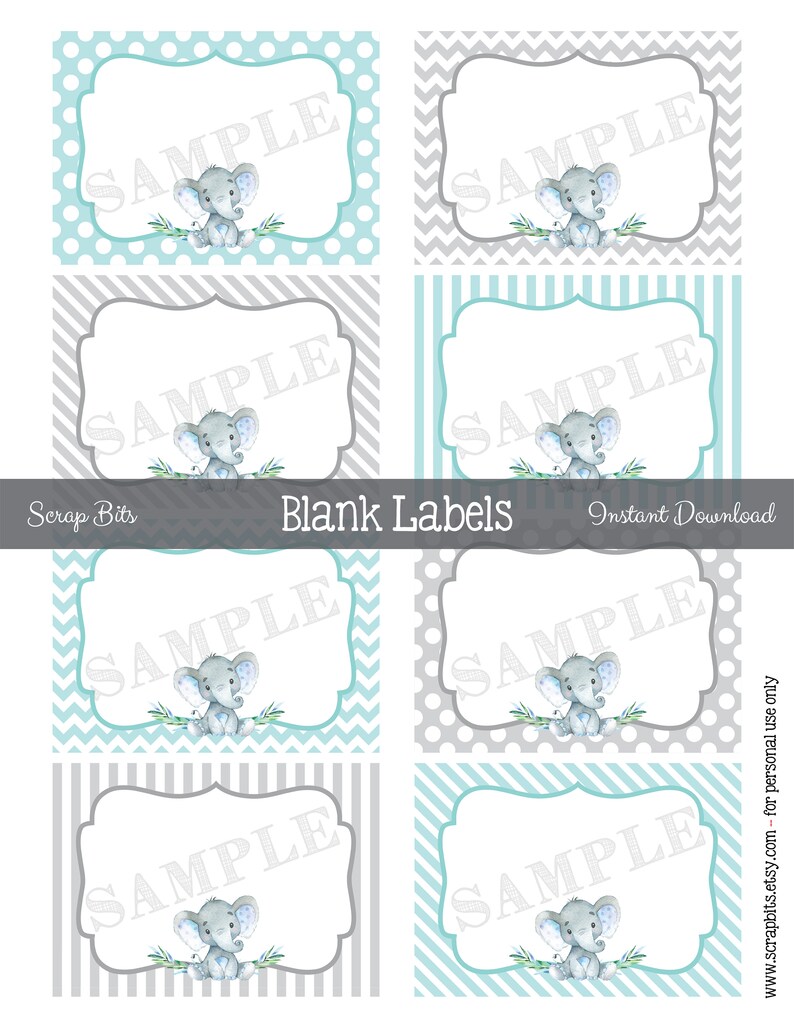 Printable Watercolor Elephant Labels Blank Elephant Favor Etsy