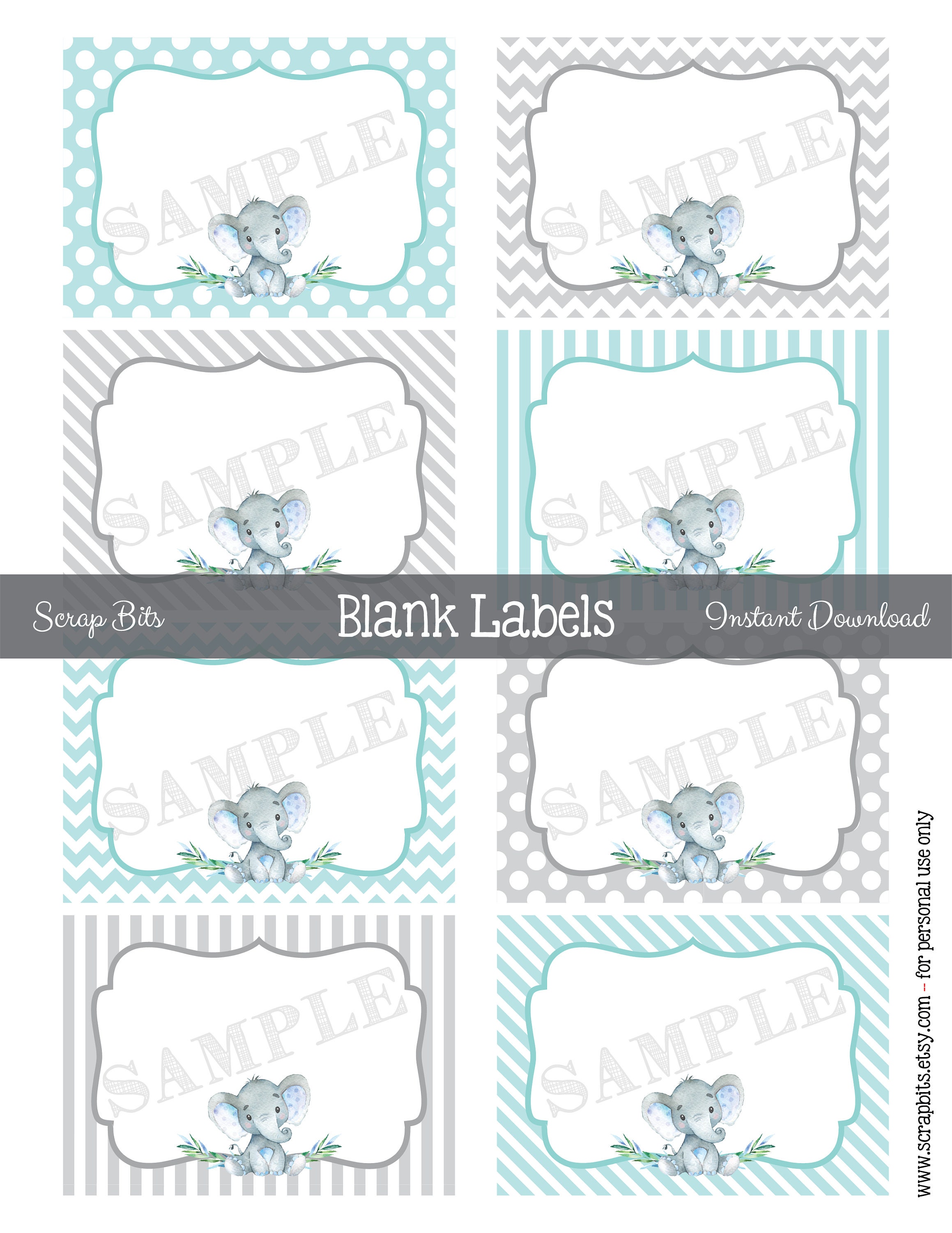 Printable Watercolor Elephant Labels Blank Elephant Favor Etsy