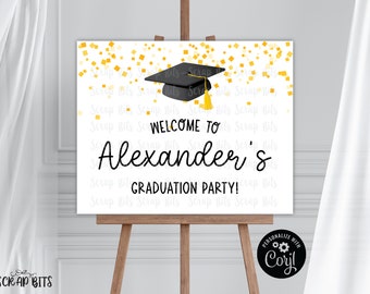 EDITABLE Graduation Welcome Sign, Grad Cap & Confetti Printable Graduation Sign, Graduation Poster, Personalized Grad Party Sign, Grad Party